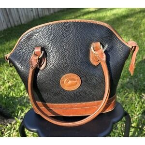 Vintage Dooney Bourke Satchel Womens Black Tan Leather Top Handle USA 80s 90s